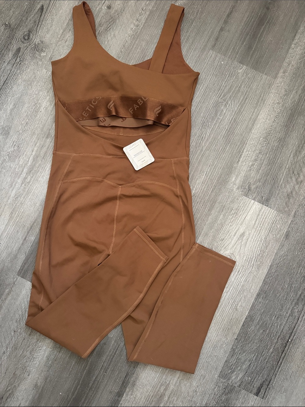 Fabletics PureLuxe Built in Bra Jumpsuit 7/8 - Size M - NWT Bronzed Brown